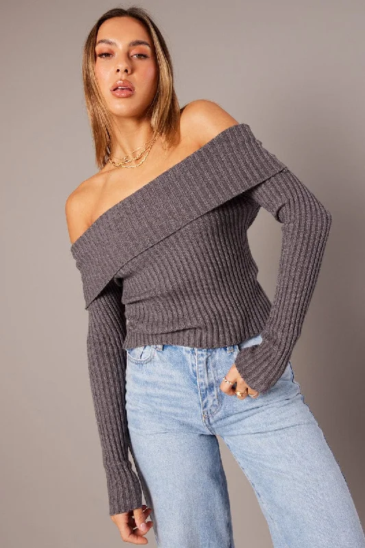 Grey Knit Top Long Sleeve