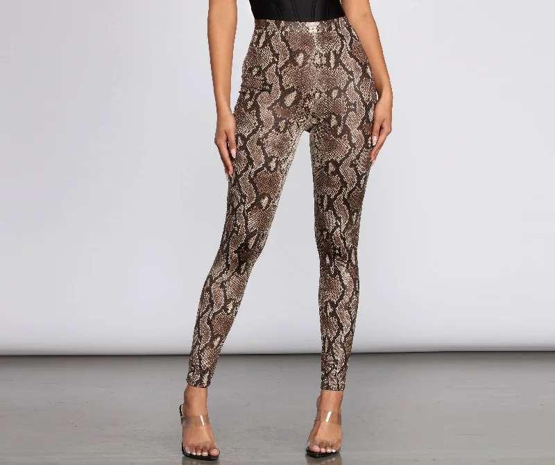 High Waist Satin Snake Leggings