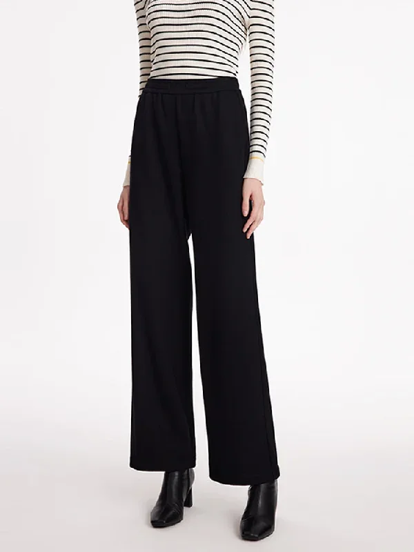 Knitted Straight Women Pants With Elastic Waistband