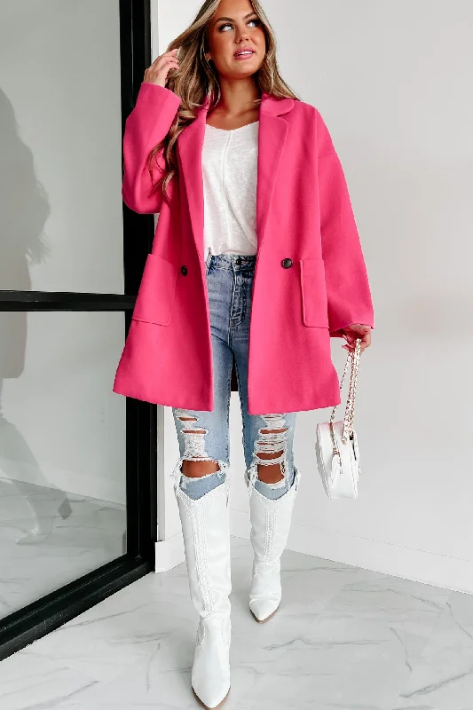 Moving Up In The World Oversized Brushed Fleece Coat (Hot Pink)